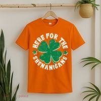 St Patricks Day Here For The Shenanigans Lucky Shamrock Clover T-Shirt thumb 2