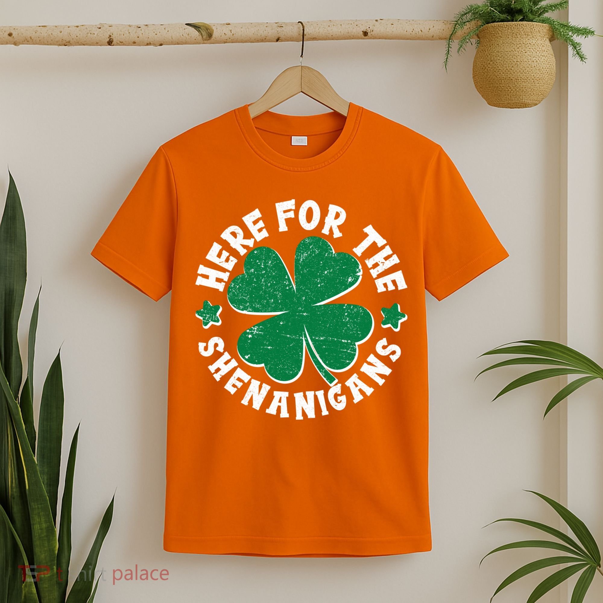 St Patricks Day Here For The Shenanigans Lucky Shamrock Clover T-Shirt