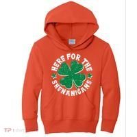 St Patricks Day Here For The Shenanigans Lucky Shamrock Clover Kids Hoodie thumb 0