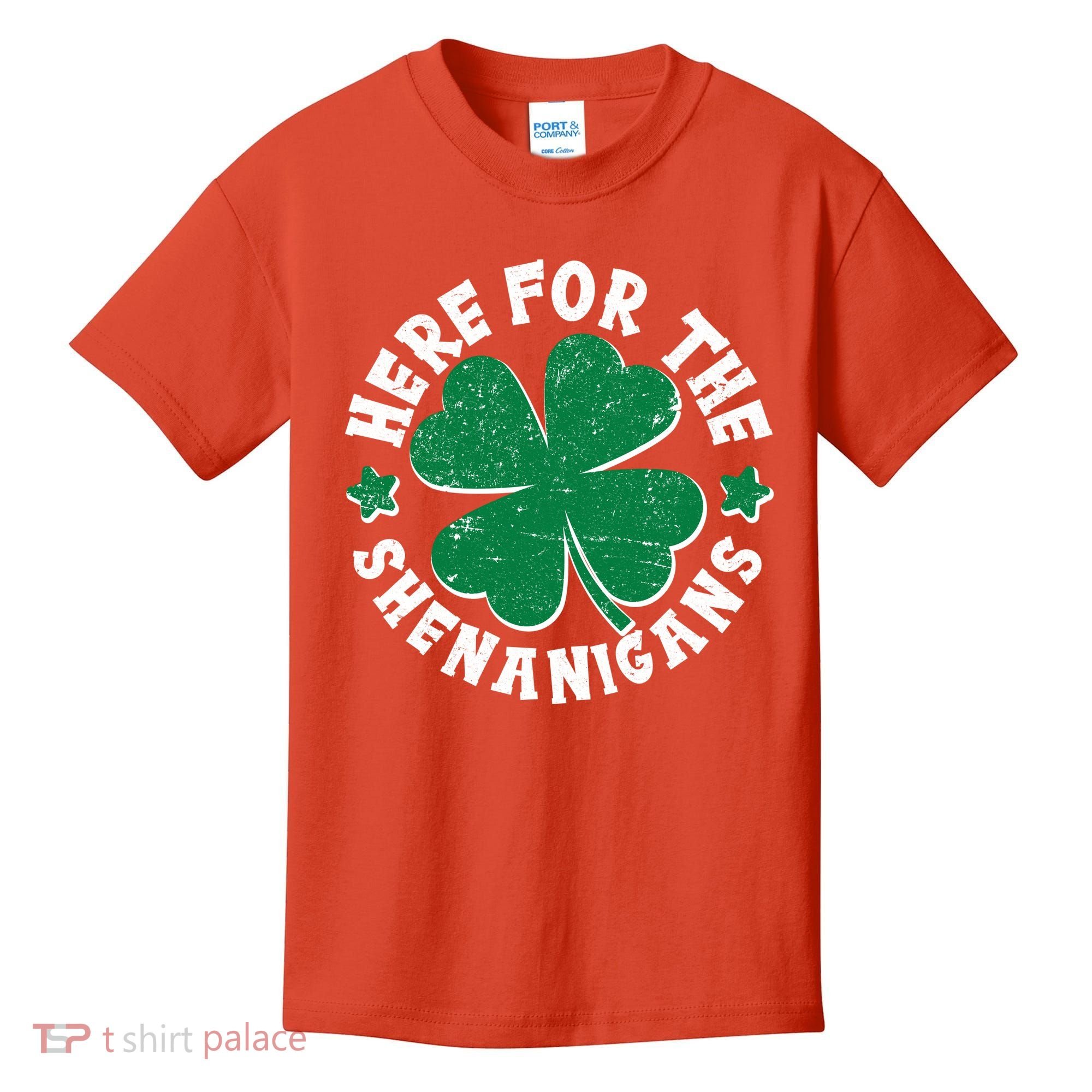 St Patricks Day Here For The Shenanigans Lucky Shamrock Clover Kids T-Shirt