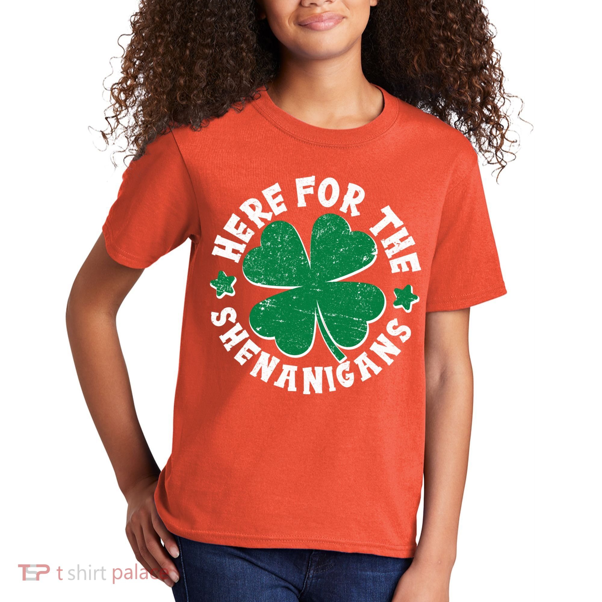 St Patricks Day Here For The Shenanigans Lucky Shamrock Clover Kids T-Shirt