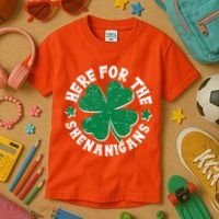 St Patricks Day Here For The Shenanigans Lucky Shamrock Clover Kids T-Shirt thumb 3