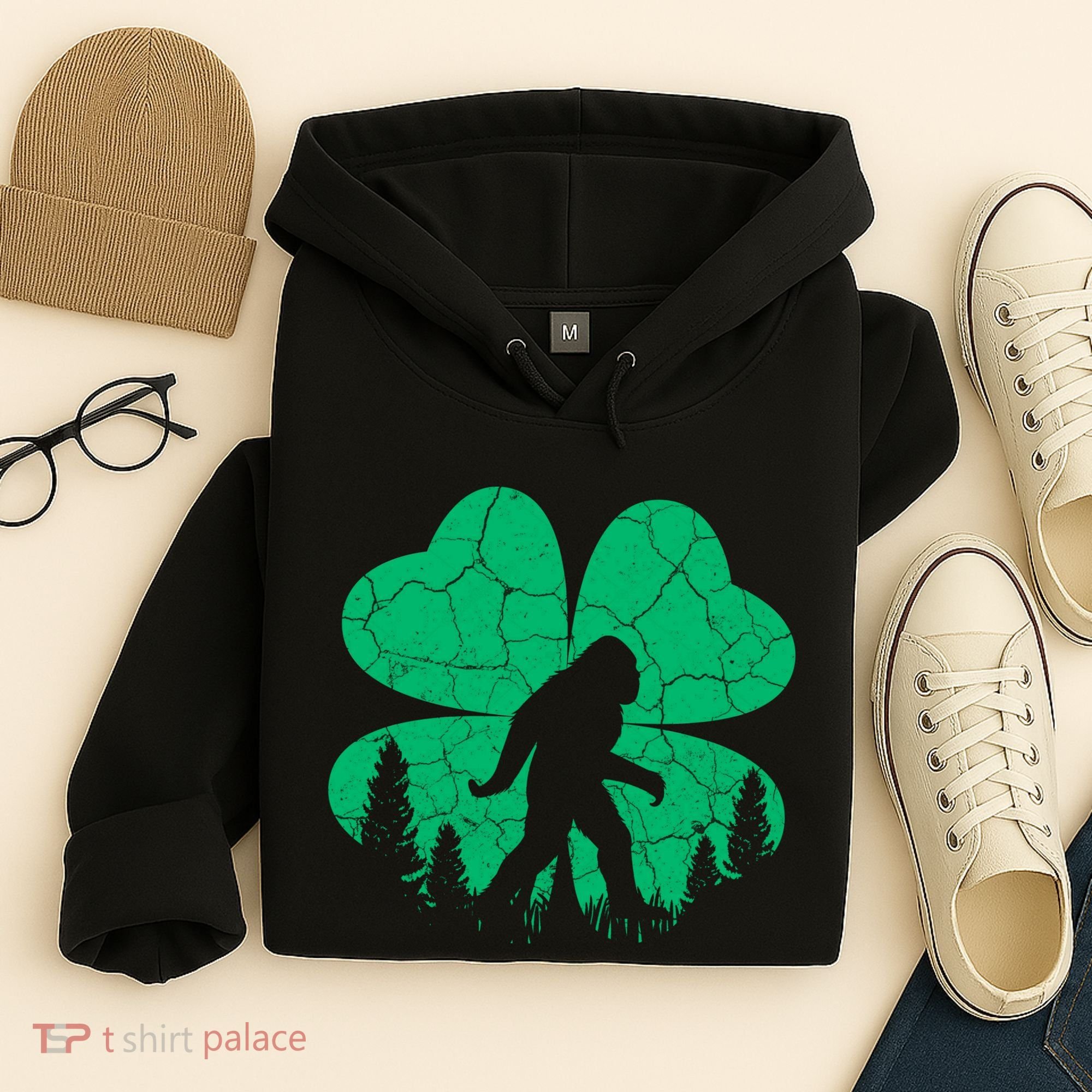 St Patricks Day Bigfoot Sasquatch Irish Clover Hoodie