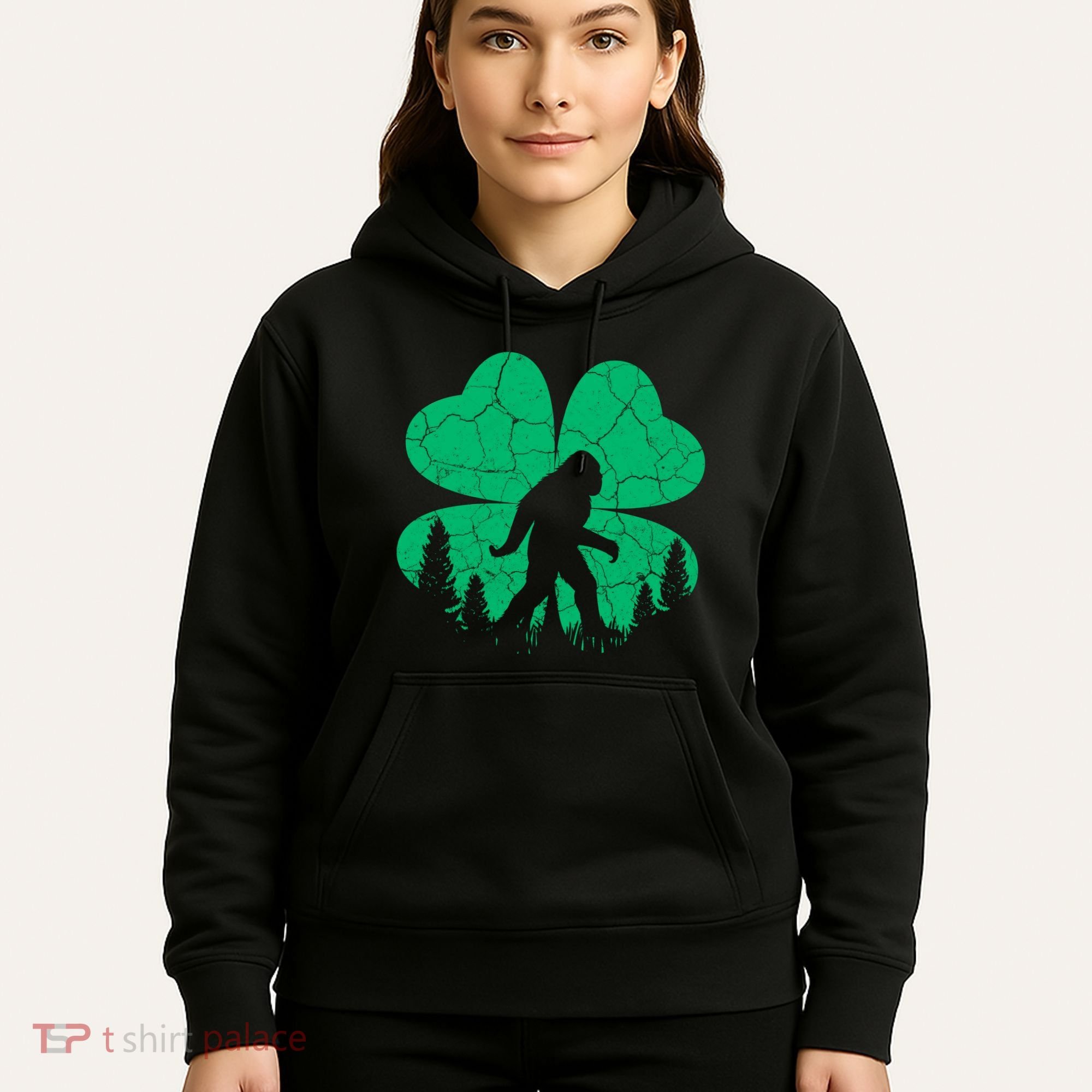 St Patricks Day Bigfoot Sasquatch Irish Clover Hoodie