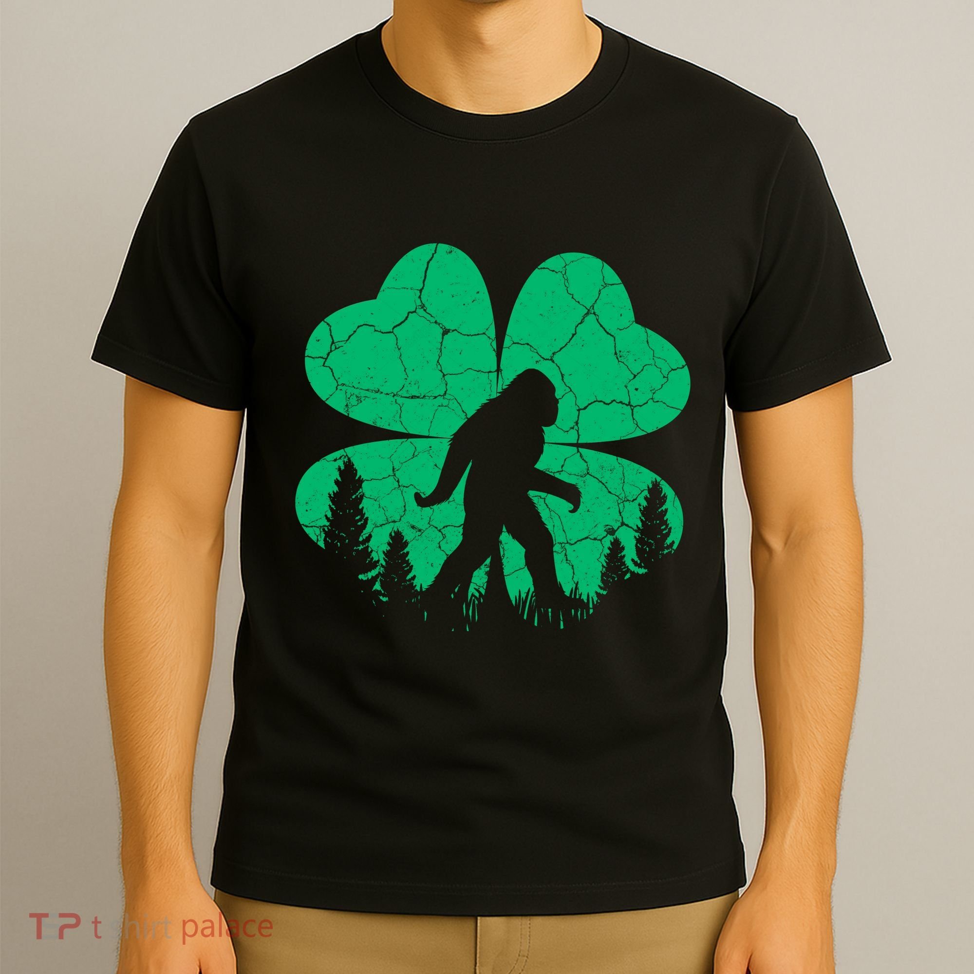 St Patricks Day Bigfoot Sasquatch Irish Clover T-Shirt