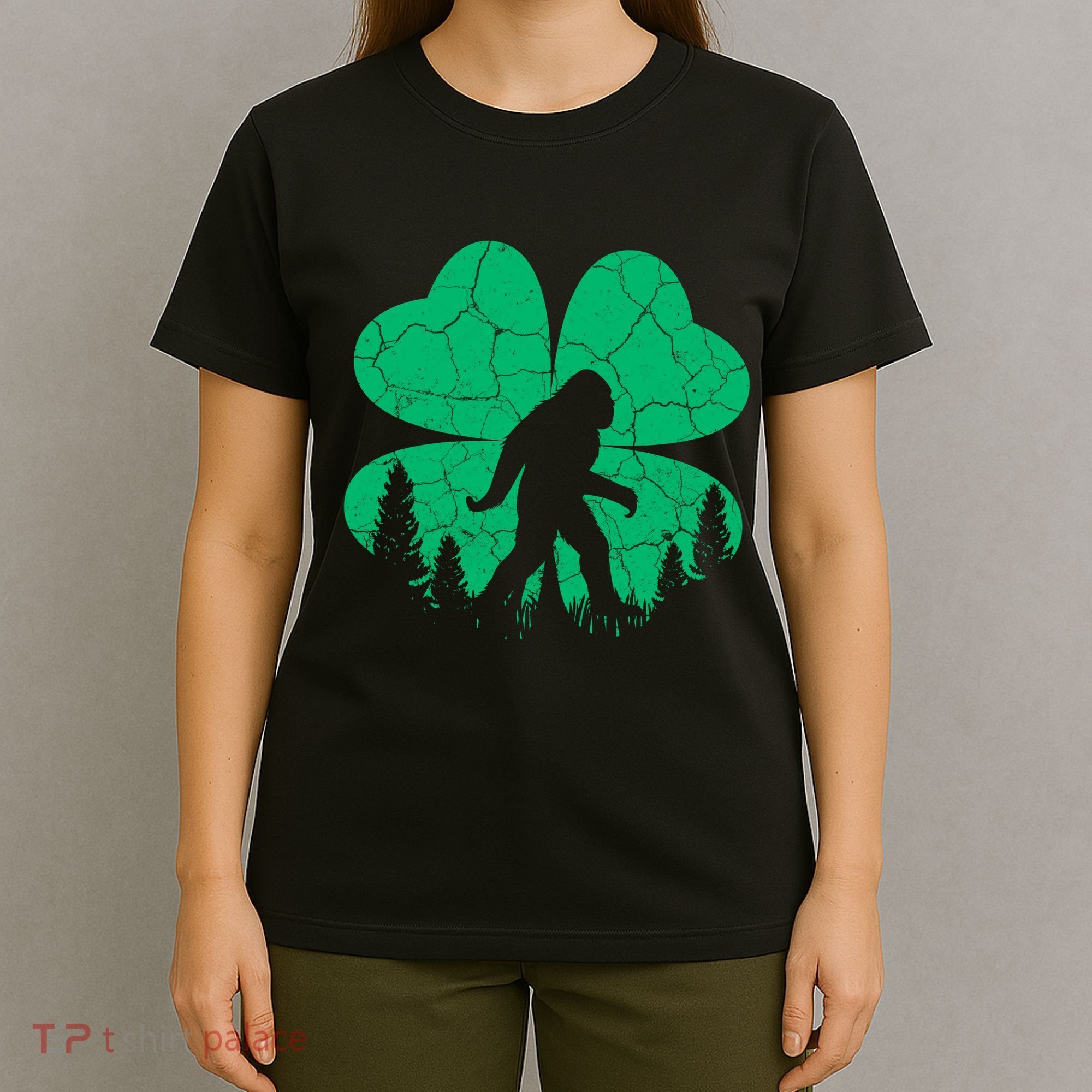 St Patricks Day Bigfoot Sasquatch Irish Clover T-Shirt