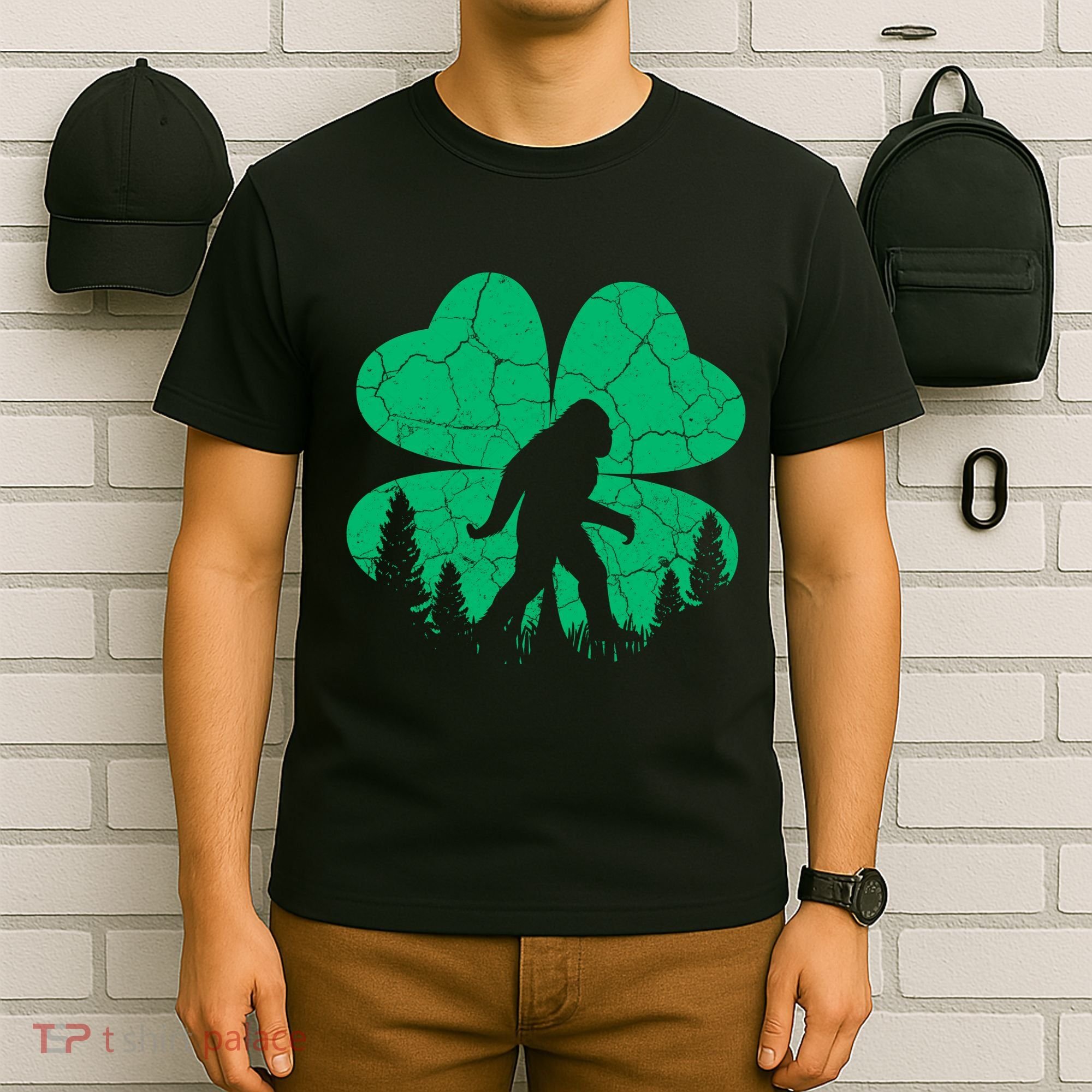 St Patricks Day Bigfoot Sasquatch Irish Clover T-Shirt