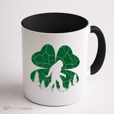 St Patricks Day Bigfoot Sasquatch Irish Clover Coffee Mug back