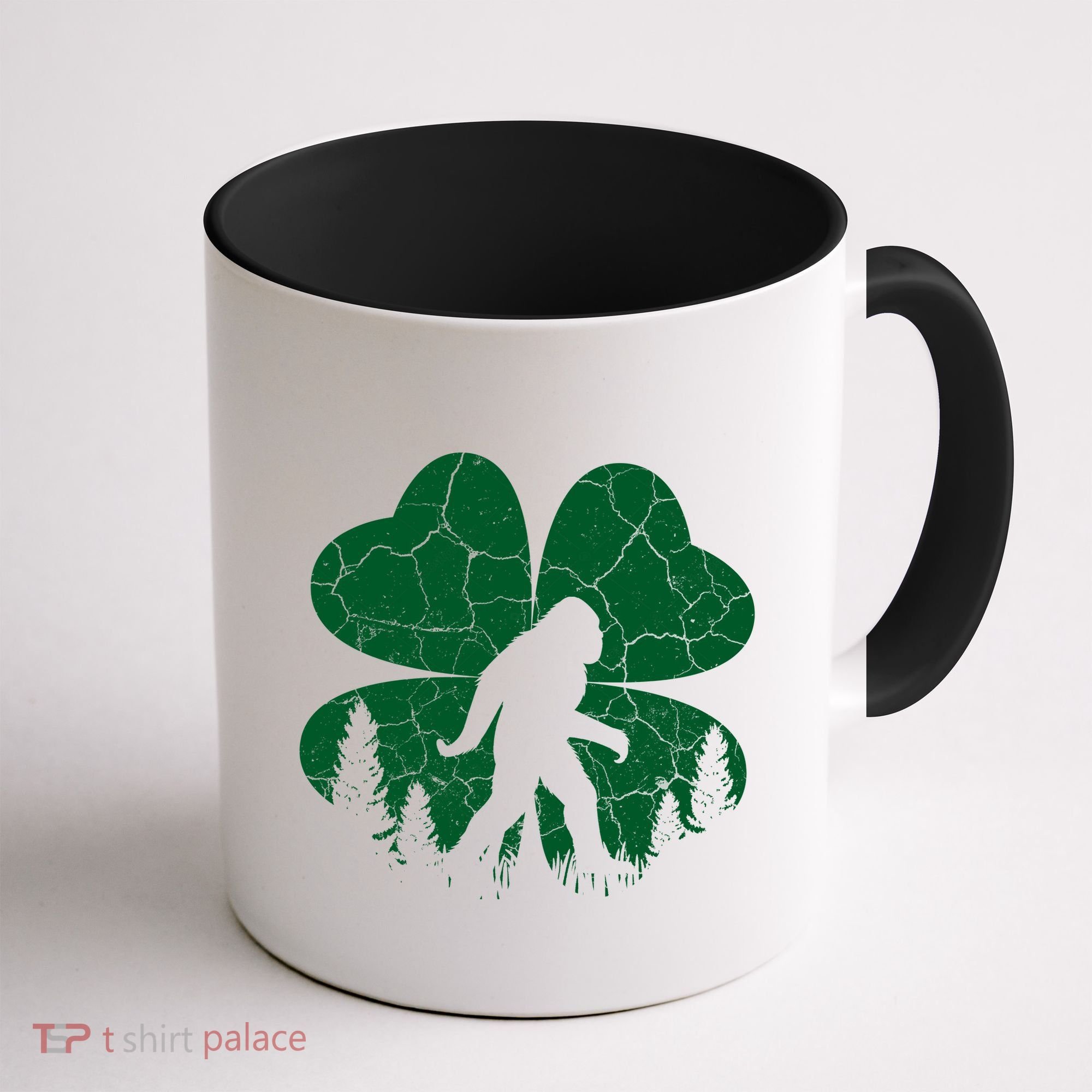 St Patricks Day Bigfoot Sasquatch Irish Clover Coffee Mug