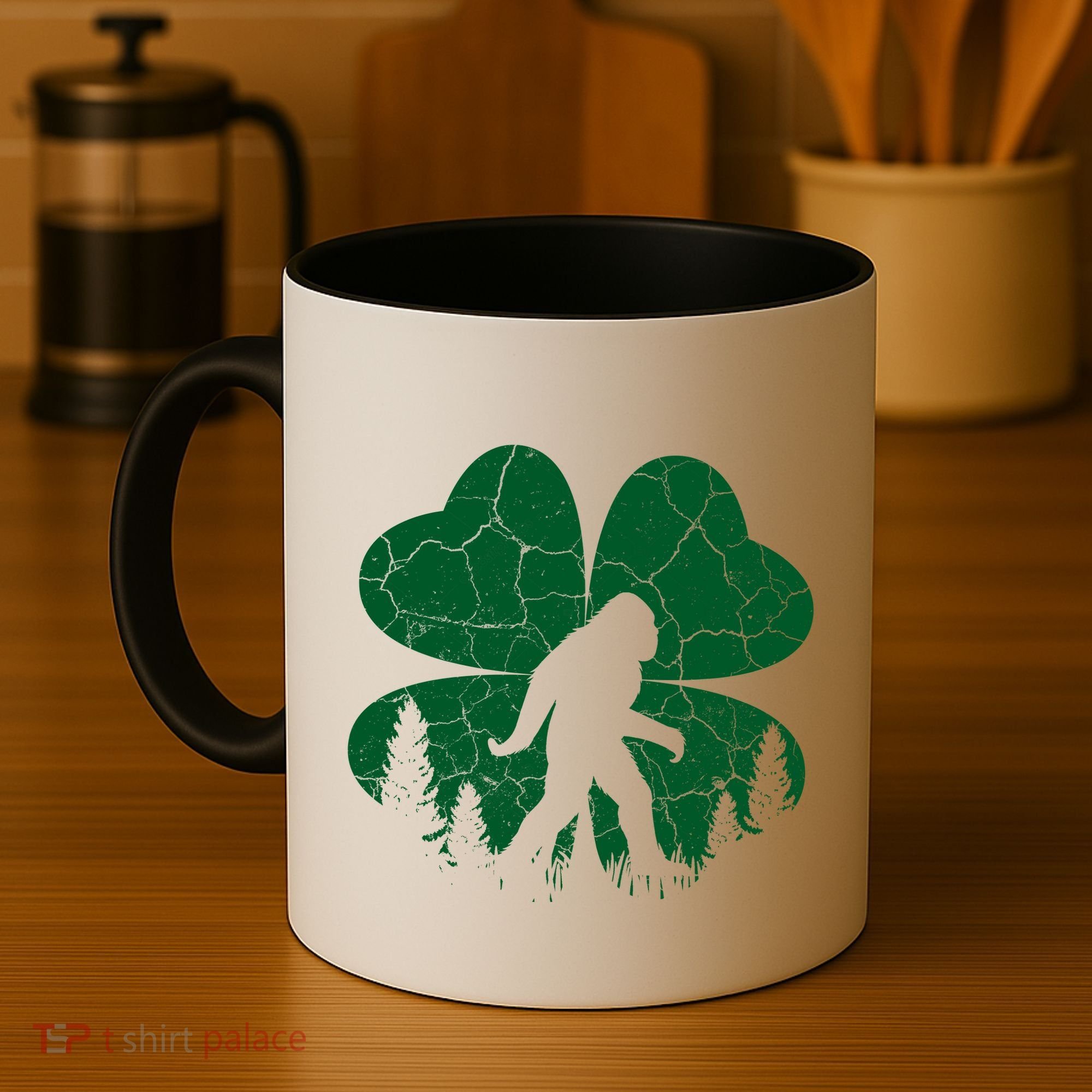 St Patricks Day Bigfoot Sasquatch Irish Clover Coffee Mug