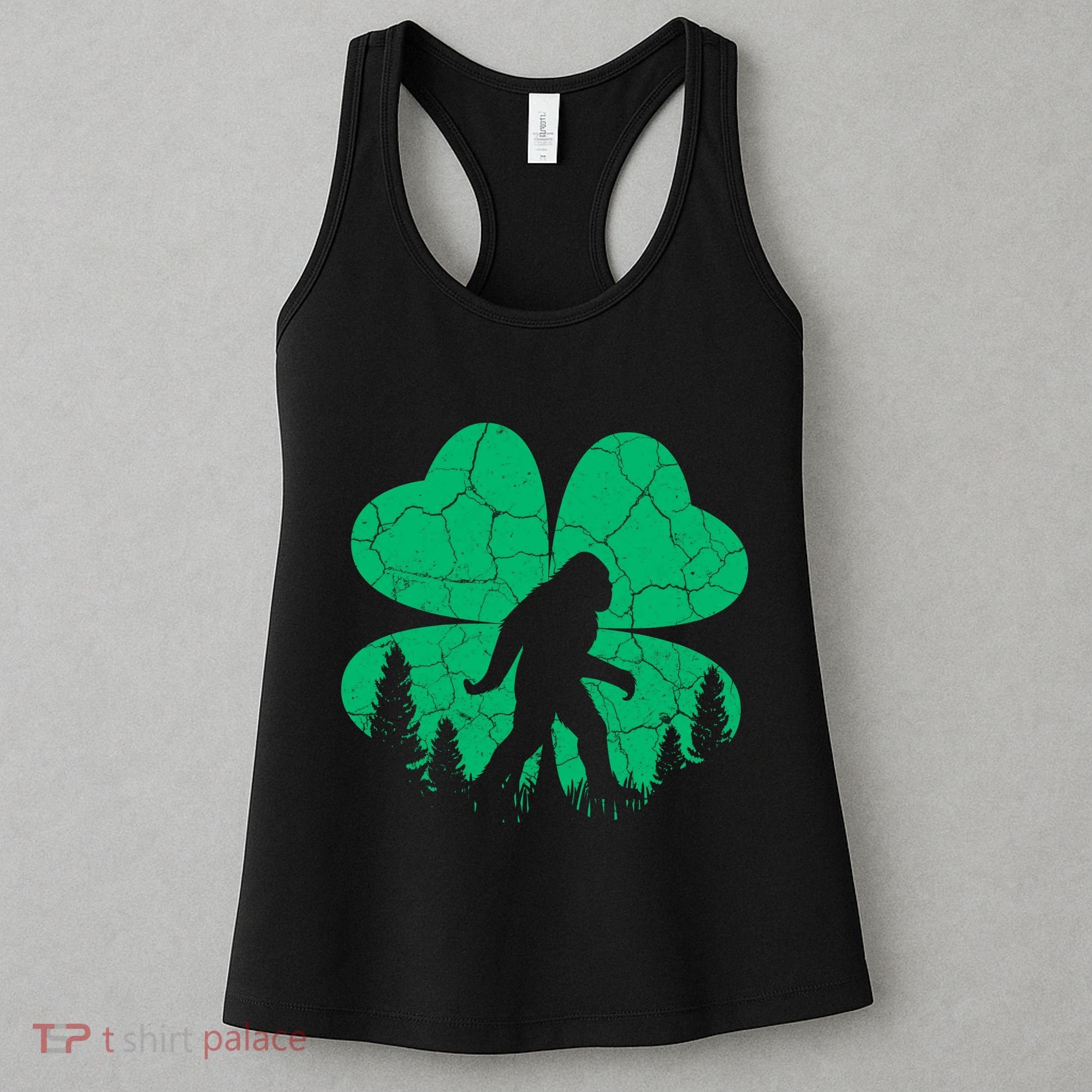 St Patricks Day Bigfoot Sasquatch Irish Clover Women's Tank Top