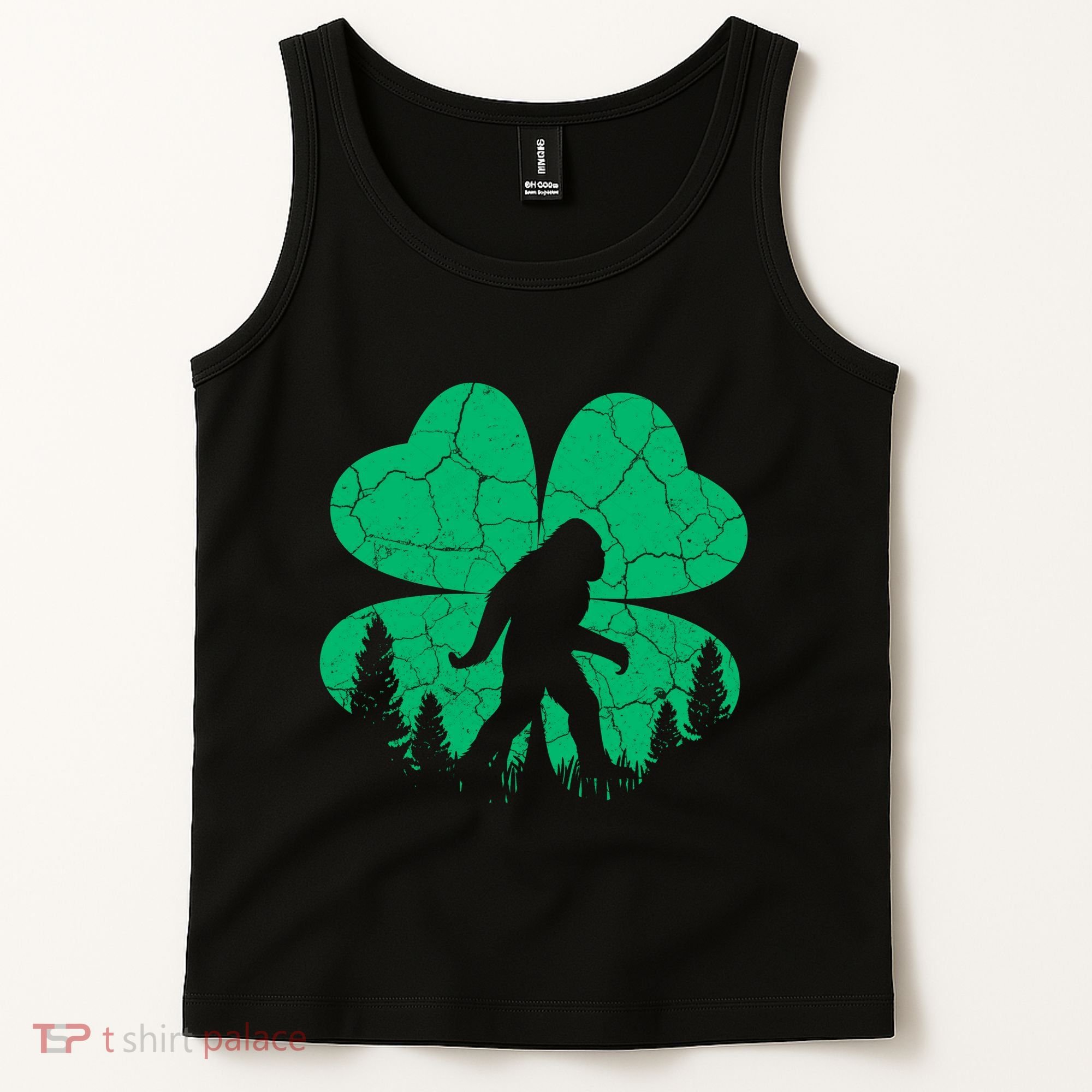 St Patricks Day Bigfoot Sasquatch Irish Clover Tank Top