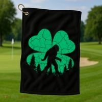 St Patricks Day Bigfoot Sasquatch Irish Clover Golf Towel thumb 1
