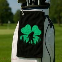 St Patricks Day Bigfoot Sasquatch Irish Clover Golf Towel thumb 2