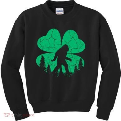 St Patricks Day Bigfoot Sasquatch Irish Clover Kids Sweatshirt