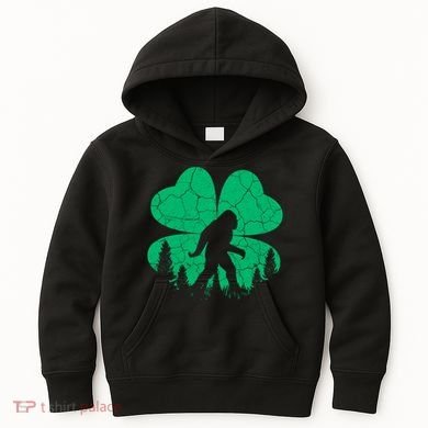 St Patricks Day Bigfoot Sasquatch Irish Clover Kids Hoodie