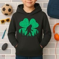 St Patricks Day Bigfoot Sasquatch Irish Clover Kids Hoodie thumb 2