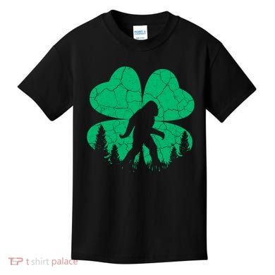 St Patricks Day Bigfoot Sasquatch Irish Clover Kids T-Shirt
