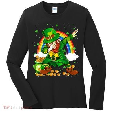 St Patricks Day Dabbing Leprechaun Boy Funny Dab Dance Women's Long Sleeve Shirt