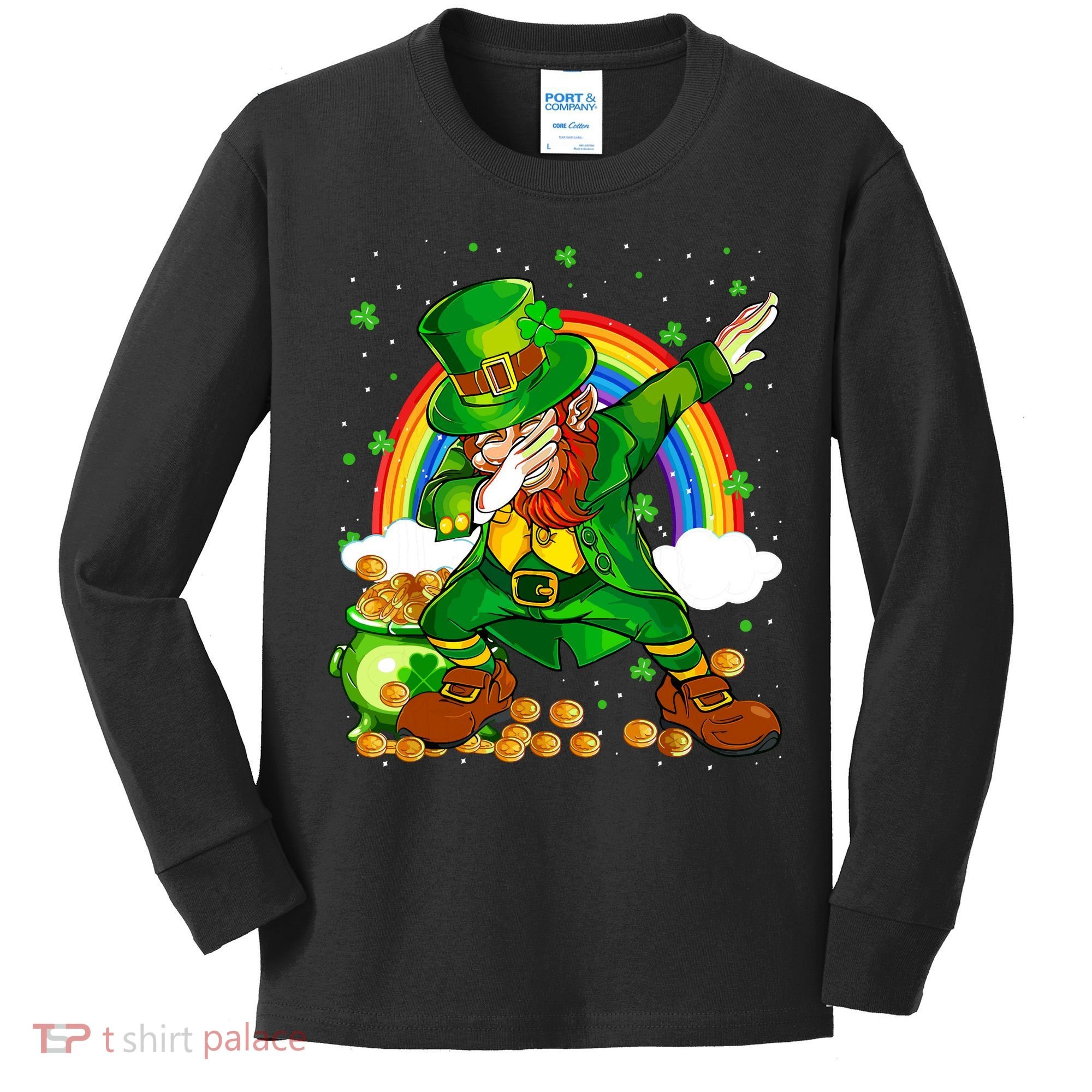 St Patricks Day Dabbing Leprechaun Boy Funny Dab Dance Kids Long Sleeve Shirt