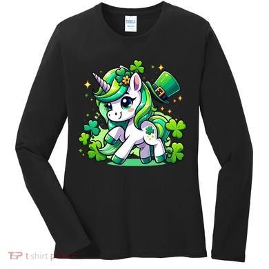 St Patrick Day Irish Unicorn Lepricorn Women's Long Sleeve Shirt