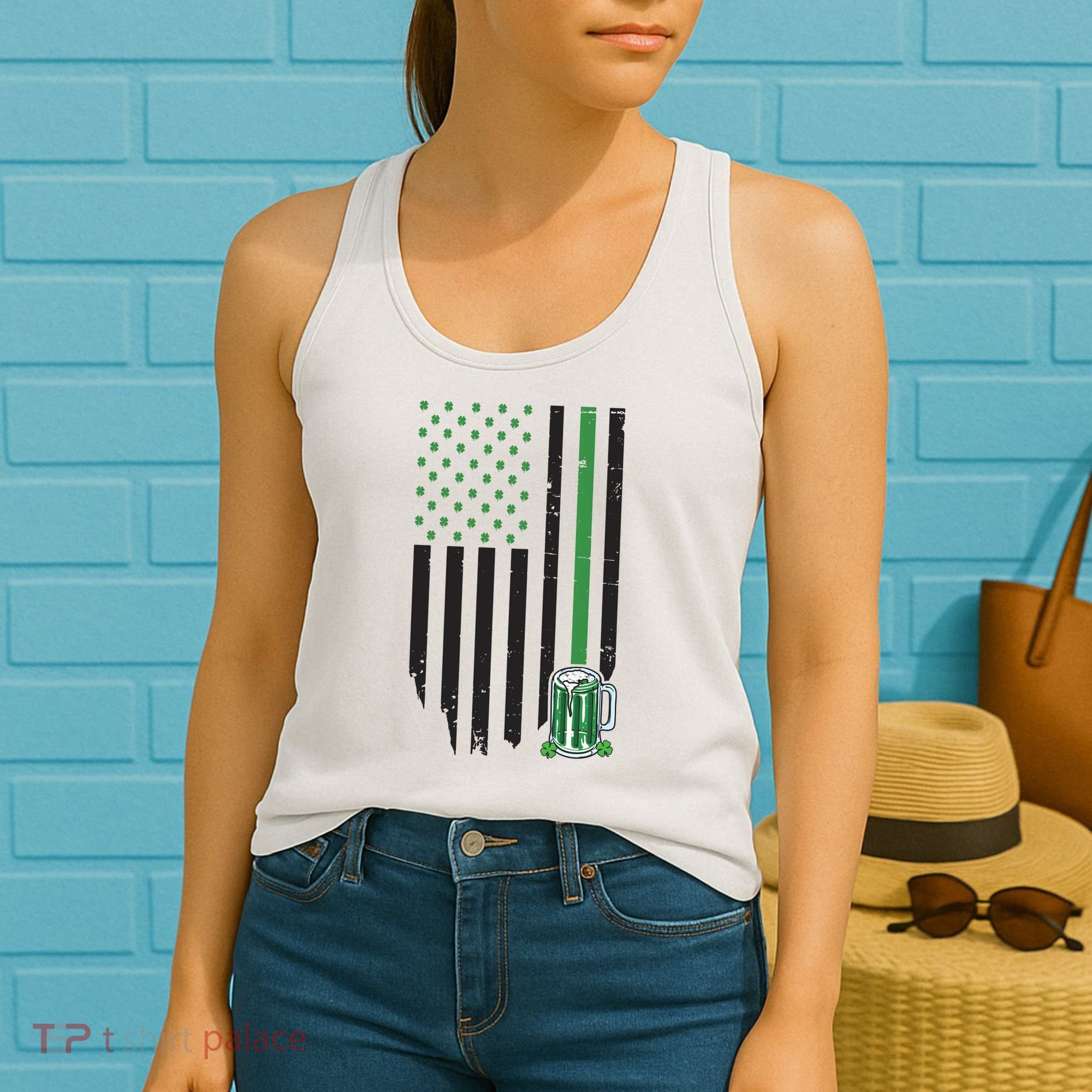 St Patrick's Day Beer American Flag Women's Tank Top