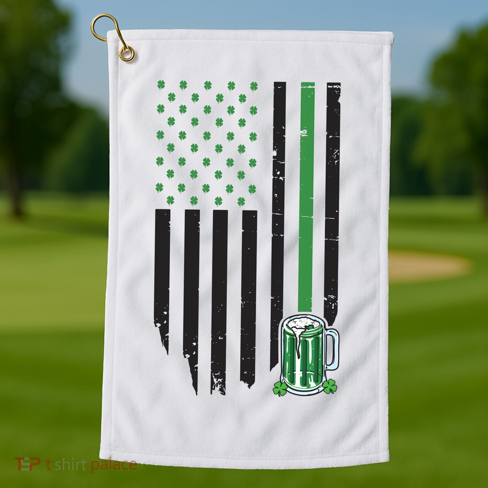 St Patrick's Day Beer American Flag Golf Towel