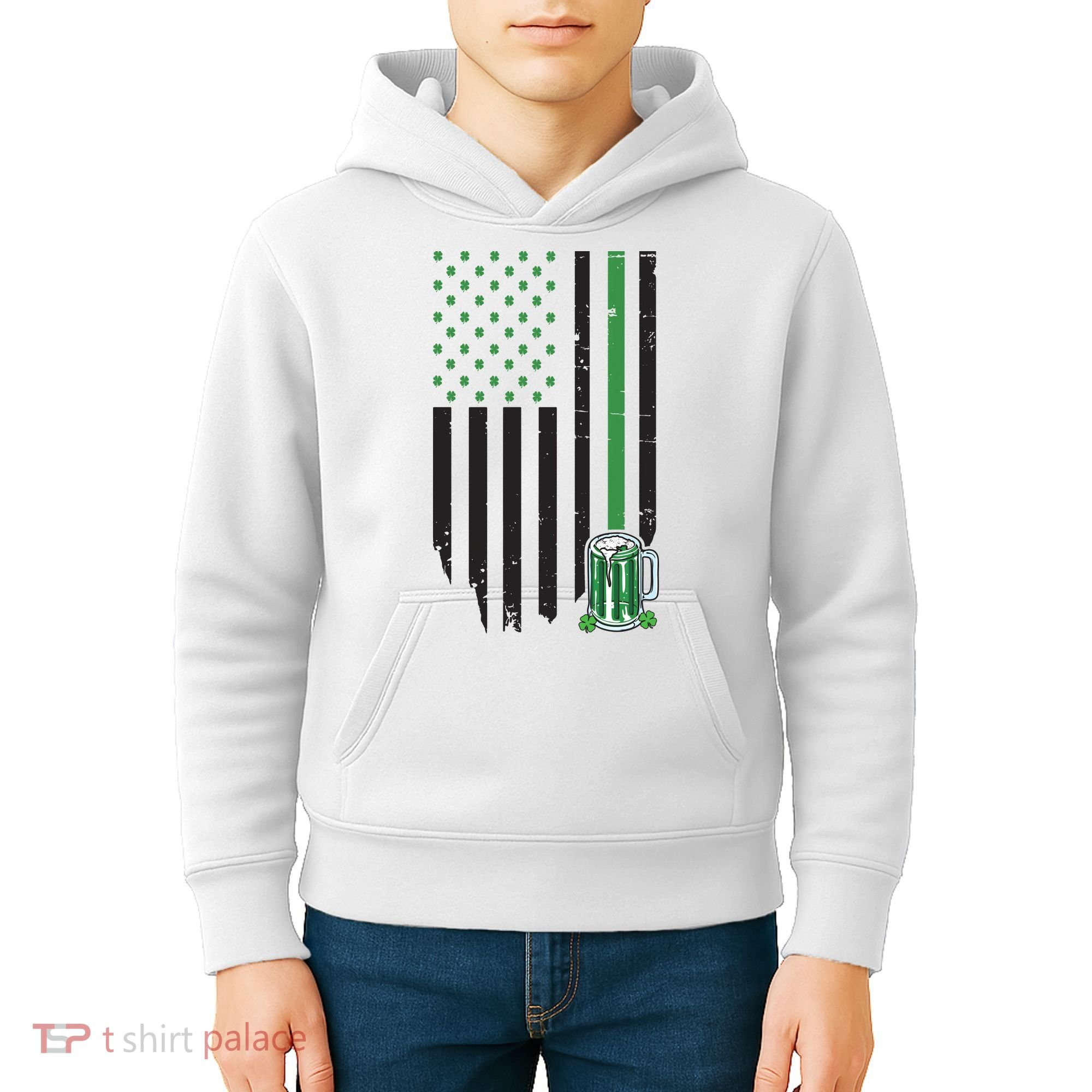 St Patrick's Day Beer American Flag Kids Hoodie