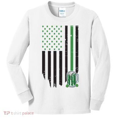 St Patrick's Day Beer American Flag Kids Long Sleeve Shirt