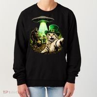 St Patricks Day Cat Selfie Leprechaun Bigfoot UFO Women's Sweatshirt thumb 0