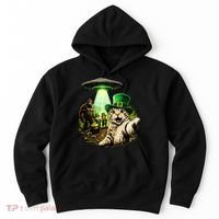 St Patricks Day Cat Selfie Leprechaun Bigfoot UFO Hoodie thumb 0