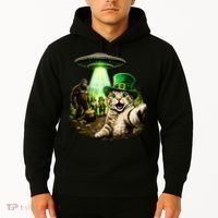 St Patricks Day Cat Selfie Leprechaun Bigfoot UFO Hoodie thumb 2