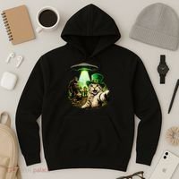 St Patricks Day Cat Selfie Leprechaun Bigfoot UFO Hoodie thumb 3
