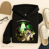 St Patricks Day Cat Selfie Leprechaun Bigfoot UFO Hoodie thumb 4