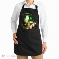 St Patricks Day Cat Selfie Leprechaun Bigfoot UFO Apron thumb 2