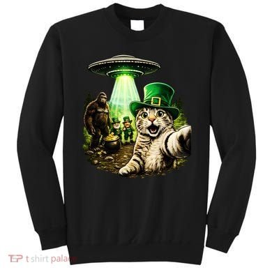 St Patricks Day Cat Selfie Leprechaun Bigfoot UFO Sweatshirt