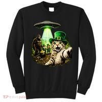St Patricks Day Cat Selfie Leprechaun Bigfoot UFO Sweatshirt thumb 0