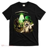 St Patricks Day Cat Selfie Leprechaun Bigfoot UFO T-Shirt thumb 0