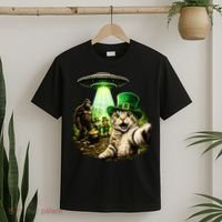 St Patricks Day Cat Selfie Leprechaun Bigfoot UFO T-Shirt thumb 2