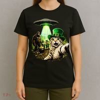 St Patricks Day Cat Selfie Leprechaun Bigfoot UFO T-Shirt thumb 4