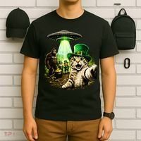 St Patricks Day Cat Selfie Leprechaun Bigfoot UFO T-Shirt thumb 6