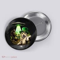 St Patricks Day Cat Selfie Leprechaun Bigfoot UFO Button thumb 0