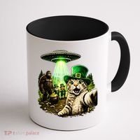 St Patricks Day Cat Selfie Leprechaun Bigfoot UFO Coffee Mug thumb 1