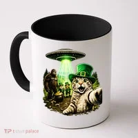 St Patricks Day Cat Selfie Leprechaun Bigfoot UFO Coffee Mug thumb 0