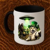 St Patricks Day Cat Selfie Leprechaun Bigfoot UFO Coffee Mug thumb 2