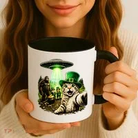 St Patricks Day Cat Selfie Leprechaun Bigfoot UFO Coffee Mug thumb 3