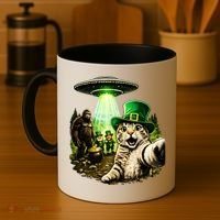 St Patricks Day Cat Selfie Leprechaun Bigfoot UFO Coffee Mug thumb 4