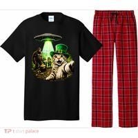 St Patricks Day Cat Selfie Leprechaun Bigfoot UFO Pajama Set thumb 0