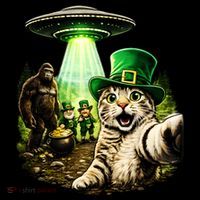 St Patricks Day Cat Selfie Leprechaun Bigfoot UFO Women's Hoodie thumb 2