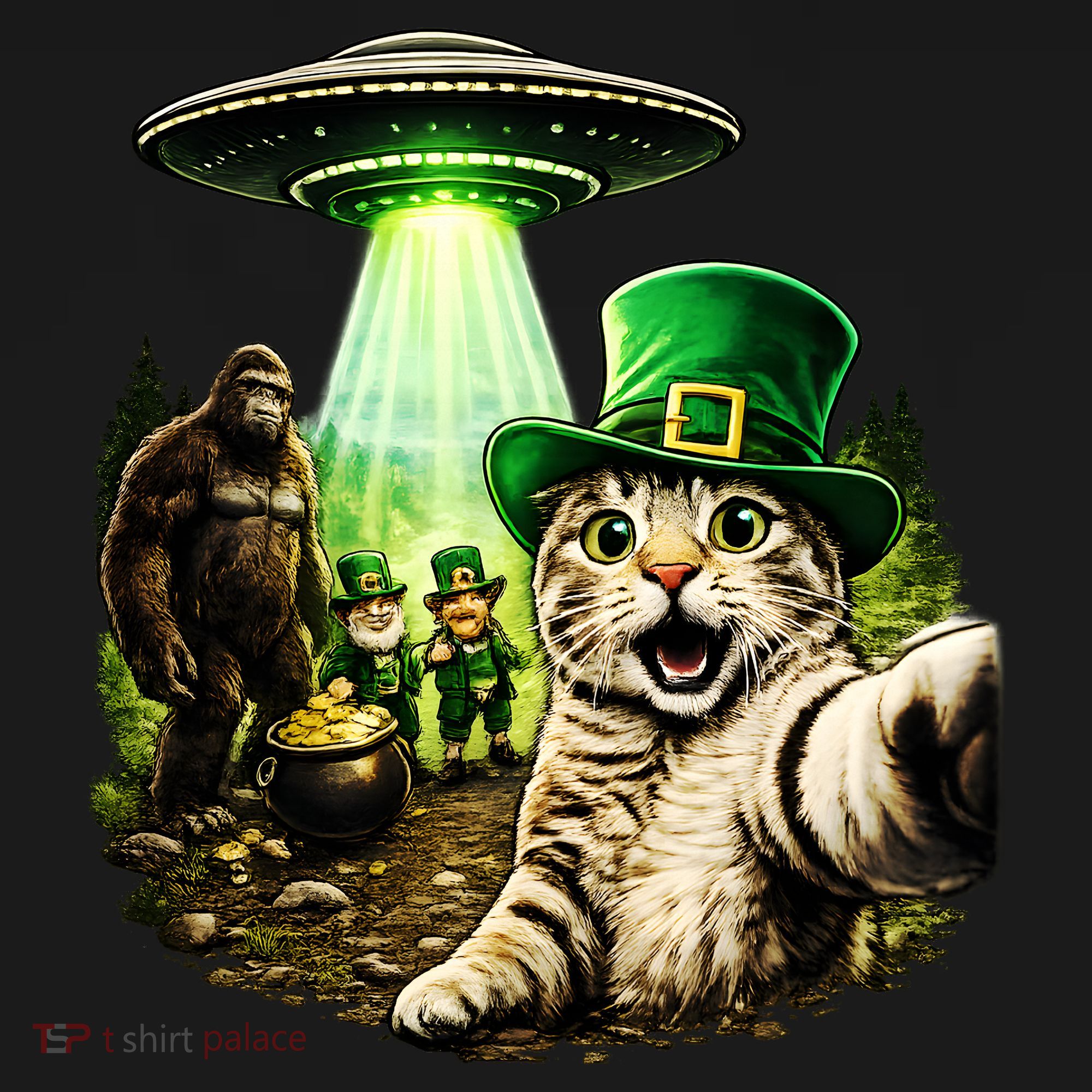 St Patricks Day Cat Selfie Leprechaun Bigfoot UFO Mousepad